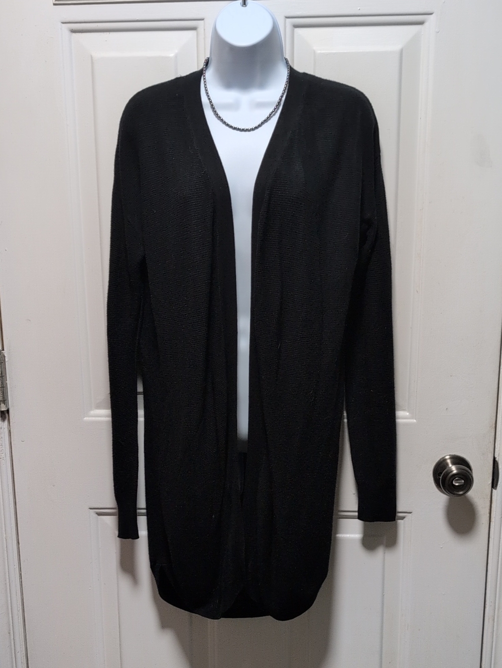 Women's Black Open-Front Longline Cardigan